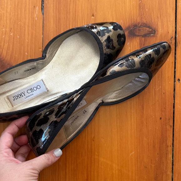 Jimmy Choo Black and Brown Animal Print Flats - Picture 4 of 4